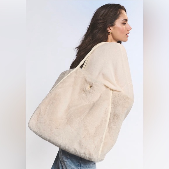 Victoria's Secret Handbags - Victoria’s Secret Faux-Fur Tote Bag Cream NWT